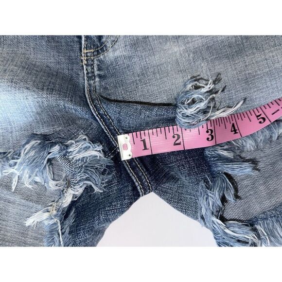 Kancan Jean Shorts Raw Hem Denim Cutoff Blue Distressed Edgy Festival Chic 11/29 - Picture 13 of 15